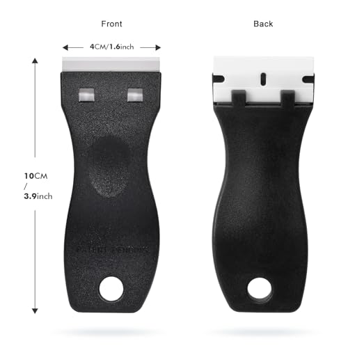 FOSHIO 2PCS Plastic Razor Blade Scraper Tool and 100PCS Plastic Blades for Gasket Remover, Sticker Remover, Labels Decal and Adhesive Remover for Windows and Glass (Dark Black) - color: Dark Black