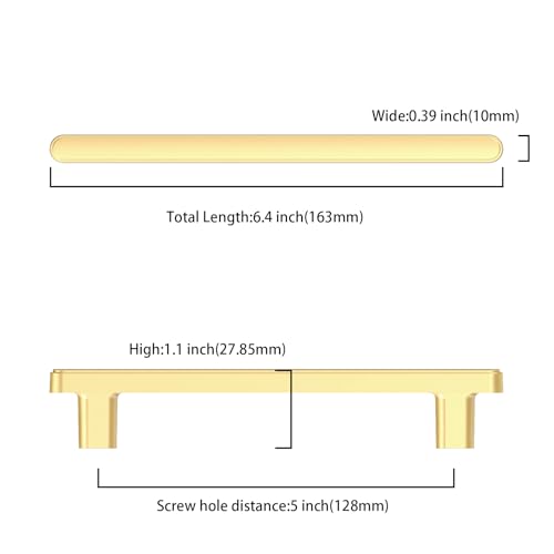 Asidrama 10 Pack 5 Inch(128mm) Brushed Gold Kitchen Cabinet Handles, Cabinet Pulls Kitchen Cabinet Hardware for Cupboard Drawer Pulls - color: Brushed Gold, size: 5" Hole Center, style: 10 Pack
