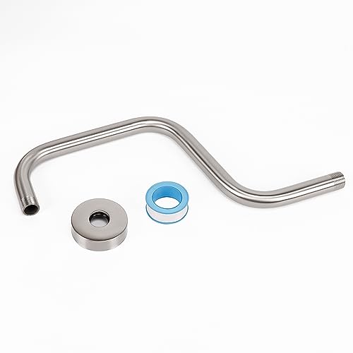 S Shaped Shower Arm, High Rise Shower Head Extension Pipe Standard 1/2" Connection with Flange, Awesome Shower Experience-Stainless Steel Bathroom Accessory(13 Inch Z-S Shape, Brushed Nickel) - color: Brushed Nickel, style: 13" Z Shape