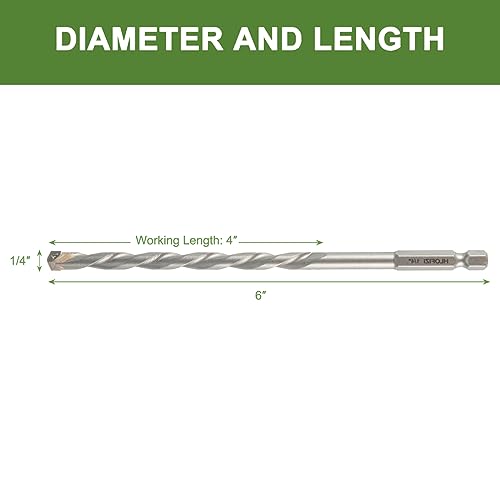 1/4" x 6" Masonry Drill Bits 1/4 inch Concrete Hammer Drill Bits Carbide Tipped, for Cement, Brick, Stone, 2 Pack, Hex Shank - size: 1/4" - 2 Pack