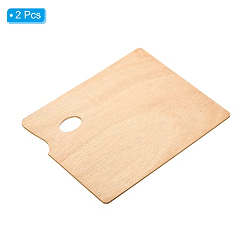 PATIKIL 9"x12" Wooden Paint Palette, 2 Pack Wood Painting Palette Color Mixing Square Paint Tray Palette with Thumb Hole for Oil Watercolor Artist, Wood Color - size: 9" x 12"