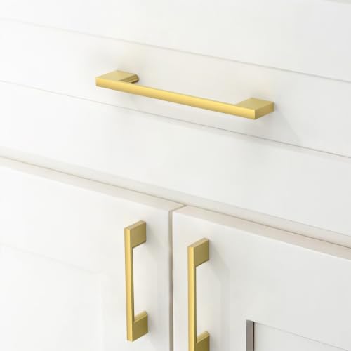 Amerdeco 10 Pack Heavy Duty Solid Zinc Alloy Vibrant Brushed Moderne Brass Cabinet Pulls 3" - color: Brushed Moderne Brass, size: 3" hole center