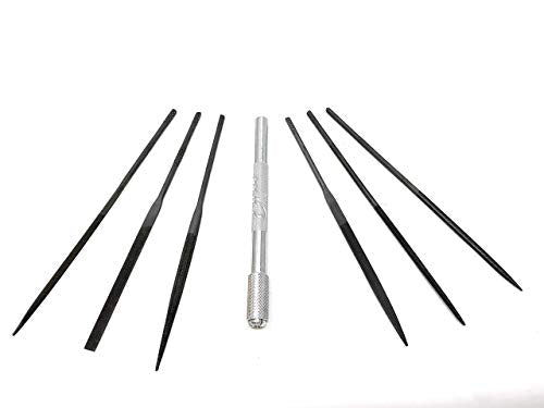 Excel Blades Mini Needle File Set – Hardened Alloy Steel, Includes Flat, Warding, Square, Triangular, Round & Half-Round Files with USA-Made Aluminum Handle - style: File Set w/ Handle