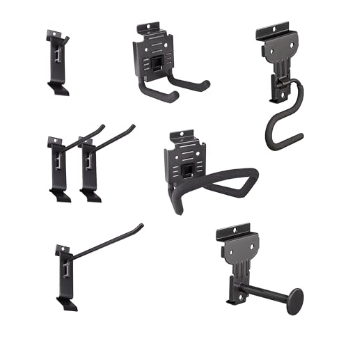 HandiSolutions Slatwall Hooks, Black, 8 Pack Heavy Duty Garage Slatwall Hooks Accessories for Organizing Storage and Display for HandiWALL and Slatwalls
