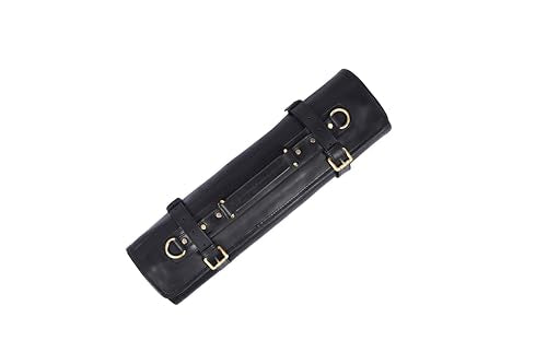 Leather Knife Roll Storage Bag, Elastic and Expandable 10 Pockets, Adjustable/Detachable Shoulder Strap, Travel-Friendly Chef Knife Case (Pitch Black, Leather) - color: Pitch Black
