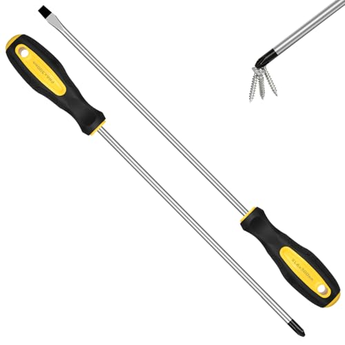 2pcs Long Magnetic Screwdriver Set, 12in Extra Long Phillips and Slotted - color: 2pcs