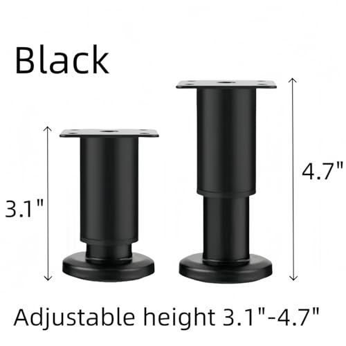 4Pcs Black Adjustable 3.1-4.7 Inch Metal Furniture Legs for Cabinet Sofa - color: Black, size: 3.1"- 4.7"-Set of 4