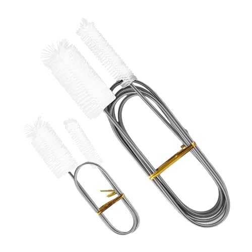 2pcs Flexible Long Drain Brush Set, Hose Pipe Stainless Steel Nylon Bristles Brushes with Dual Heads Tube Cleaner Brush for Kitchen, Sink, Drain Pipe, and Pipe Cleaning Tool - color: White
