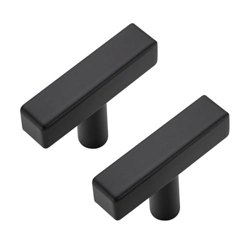 3 Pack Black Cabinet Knobs, 2in Length T-Square Bar Drawer Pulls | Single Hole Grip, Stainless Steel Build, Kitchen Cabinet Restyle, For Drawers, Dressers, Cupboards, Closet Doors - color: Matte Black, size: 3 Pack, style: Sqaure Bar