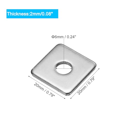 uxcell Square Washer, 25Pcs M6x20x20x2mm 304 Stainless Steel Square Plate Washers Flat Pad Spacer Gasket for Hardware Fastener - size: M6x20x20x2mm