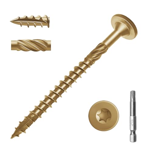 3 Inch 50Pcs Yellow Deck Screws | Heavy-Duty Structural Wood Screws, Rust Resistant Timber Screws for Timber/Log/Landscaping Wood, T30 Star Bit (#14×3" Yellow) - color: Yellow, size: #14×3"