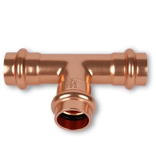 1/2 Inch Copper Press Tee – PxPxP 3-Way Pipe Fitting, 1/2'' Press Fittings Compatible, Lead-Free Copper Plumbing Fittings for Potable Water – 10 Pack - size: 1/2" copper press tee-10P