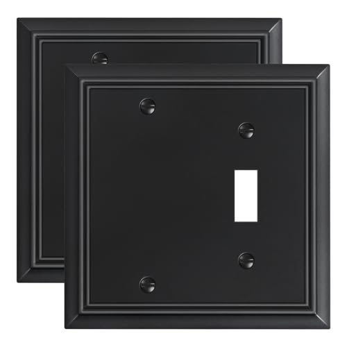 2-Pack Natural Bamboo Fiber Combo Blank/Toggle Light Switch Cover Plate - color: Matte Black, size: 1 Blank/1 Toggle 2PK