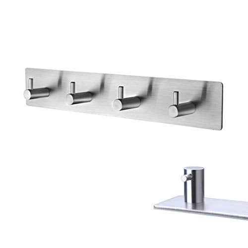 Self Adhesive Stainless Steel Hooks, Wall Mount Heavy Duty Hanger (4 hooks) - color: 4 Hooks