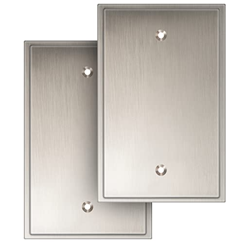 Henne Bery Soft Modern Decorative Wall Plate Switch Plate Outlet Cover (Single Blank 2PK, Satin Nickel) - style: Single Blank 2PK