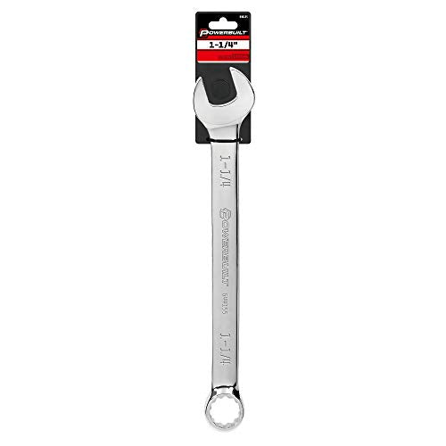 Powerbuilt 1-1/4 inch SAE Combination Wrench, 12 Point Double Ended Box and Open End, 15 Degree Offset Polished 644155 - size: 1-1/4"