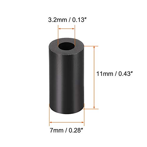 uxcell Nylon Round Spacer Washer 3.2mm ID 7mm OD 11mm Height for M3 Screws Black 100Pcs - size: 3.2mmx7mmx11mm