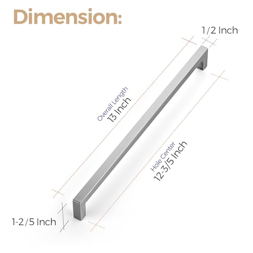 Ravinte Brushed Nickel Square Cabinet Handles & Pulls 12-3/5 Inch 10 Pack - size: 13 in (12-3/5 in Hole Center)
