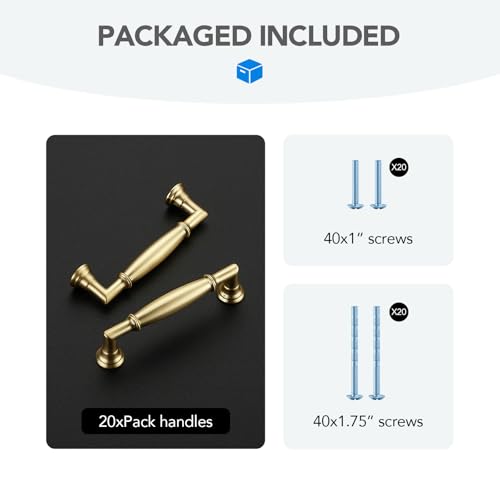 HOME EDIT Brushed Gold Cabinet Handles 3 Inch Pulls 20 Pack - color: Brushed Gold, size: 3 inches Hole Center