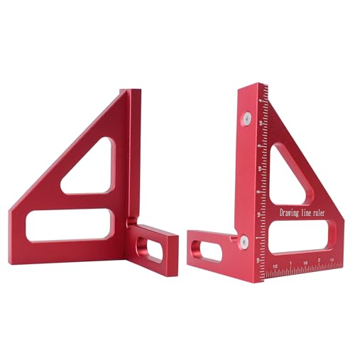 Imperial 3D Multi-Angle Measuring Ruler,45/90 Degree Aluminum Alloy Woodworking Square Protractor, Miter Triangle Ruler High Precision Layout Measuring Tool for Engineer Carpenter,003R - color: Red(Imperial)