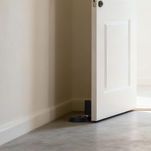 PANALI Windproof Door Stopper, Brass Mechanical Door Stop, Black - color: Matt Black