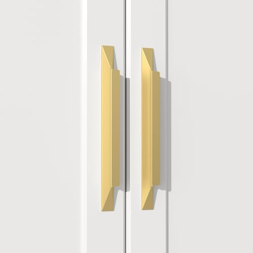 Goldenwarm 10 Pack Gold Cabinet Handles, 3-3/4" Hole Center Finger Pulls - color: Matte Gold, size: 3-3/4in Hole Centers