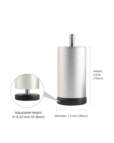 4 Pack Bed Support Legs 3 Inch Silver Furniture Cabinet Metal Legs Replacement Screw in M8 Couch Feet Dresser Foot Desk Leg Cylinder Aluminum Alloy - color: Silvery, size: 3 inch(4pcs)