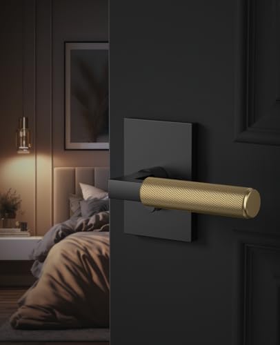 Asidrama 6 Pack Black and Champagne Bronze Privacy Door Handles - color: Black and Champagne Bronze