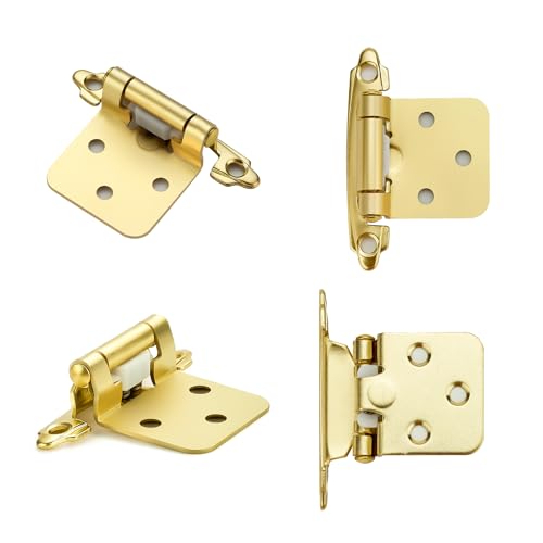 Gold Cabinet Hinges, 1/2 Inch Overlay, 10 Pack(5 Pairs) | Self-Closing Design, Semi-Concealed Face Frame Fit, Surface Mount, For Kitchen Doors, Cabinets, Hardware Updates - color: Gold