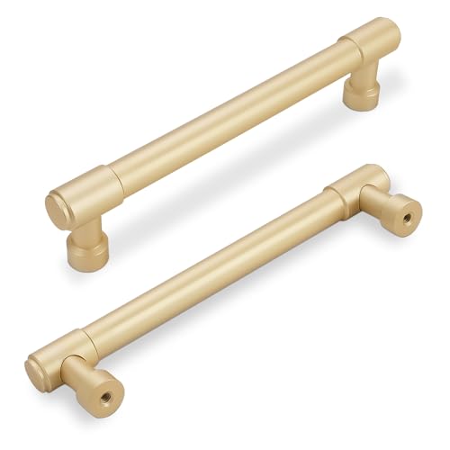 10 Pack 5 Inch(128mm) Kitchen Cabinet Handles Brushed Gold Cabinet Pulls Drawer Pulls Solid Cabinet Hardware - color: Brushed Gold, size: 5'' Hole Center(128mm)