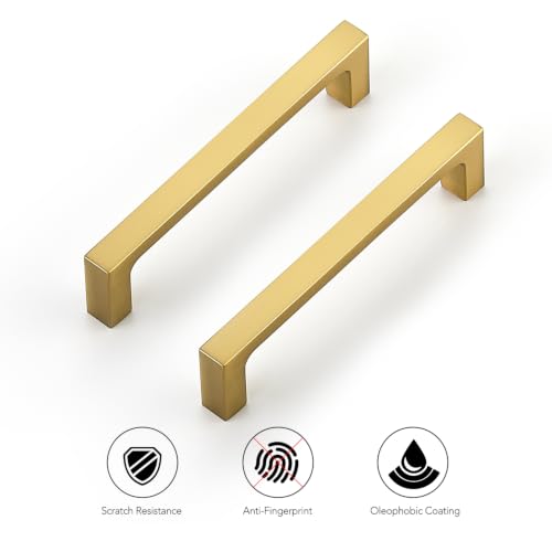 Ravinte Brushed Gold Kitchen Cabinet Solid Handles,4 Inch,5 Pack - color: Brushed Gold, size: 4 Inches Hole Center