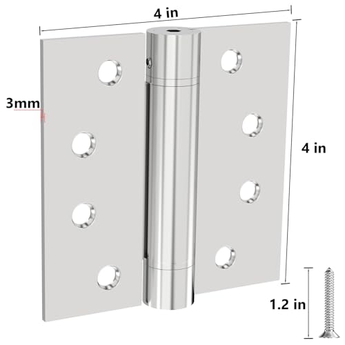 Self Closing Door Hinges 3Pack Spring Hinge 304 Stainless Steel Spring Loaded Hinges with Square Corners Heavy Duty Adjustable Tension Self Closing Hinges 4 inch - style: C hole - Square