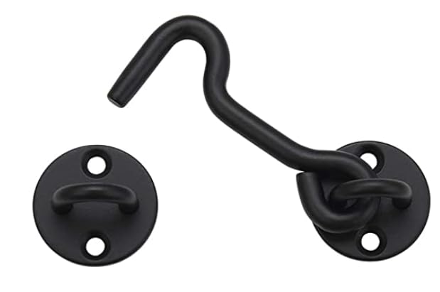Raswik 4" Privacy Hook and Eye Gate Door Latch, Easy Barn Door Lock, Black | Solid 5/16" Iron Rod, 2-Layer Powder Coating, Quick Locking for Sliding Barn, Pocket, Closet, Screen Doors, Indoor/Outdoor