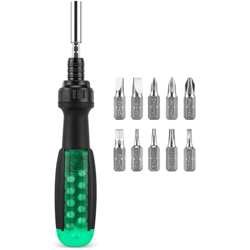 10-in-1 Precision Ratchet Screwdriver Set, Slotted/Pozi/Torx