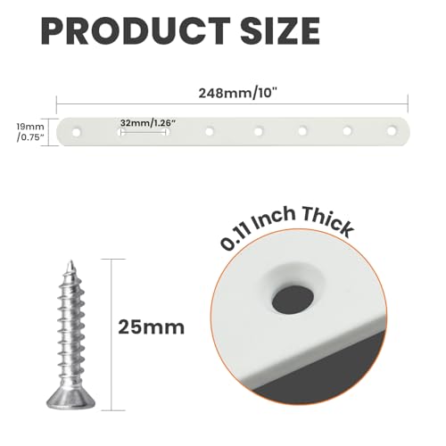 Alise Flat Bracket ,10 Inch White Mending Plate Flat Brace for Wood Shelves - color: White, size: 10 Inch