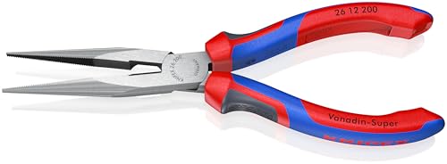 KNIPEX Tools - Long Nose Pliers With Cutter, Multi-Component (2612200), Multi-Colour, 8 inches