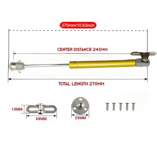 100N Soft Close Safety Gas Strut Hinges, CJQZP 2 Pack Heavy Duty Toy Box & Cabinet Hinges for Curved, Round, Arched & Flat Lids (Golden) - color: Yellow