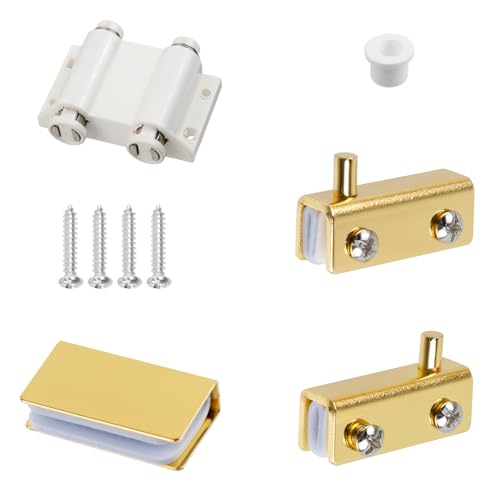 Glass Door Pivot Hinge Glass Door Magnetic Catch with Clamp Set - color: Gold