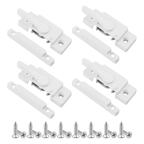 4Pcs Window Sash Lock Replacement Set, Aluminum Alloy Sliding Window Locks with 16 Screws - 2.4 Inch Mounting Hole Spacing, Cam Lock Design for Home/Office Security(Color:White)