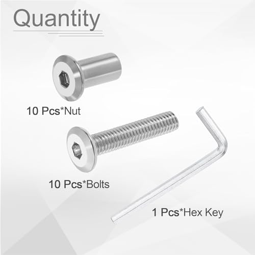 HARFINGTON 10 Set M6x30mm Hex Drive Socket Cap Bolt and M6x15mm Nuts with M4 Hex Wrench, Furniture Connector Bolts and Screws for Furniture Countersunk Belt, Silver - size: M6x30mm, M6x15mm