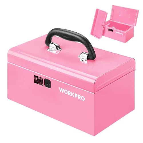 WORKPRO 10.8" Mini Metal Tool Box with Removable Tray - color: Pink
