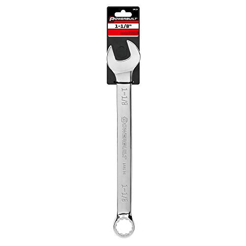 Powerbuilt SAE 1-1/8 Inch Combination Wrench, 12 Point Double Ended Box and Open End, 15 Degree Offset 644154 - size: 1-1/8"