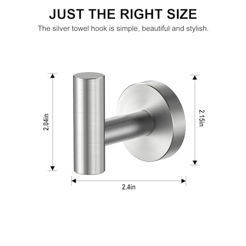 SetSail Towel Hooks for Bathrooms Screw-in 4 Packs Brushed Nickel Bathroom Towel Hook Wall Mounted Stainless Steel Shower Towel Hooks for Coat Hanging, Drill Hole - color: Silver