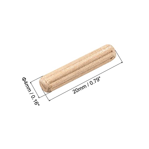 uxcell Wooden Dowel Pins 36pcs 4x20mm(5/32" x3/4") Fluted Beveled Ends Wood Dowel Pegs Kiln Dried Hardwood for Woodworking Furniture Shelf - size: 4x20mm