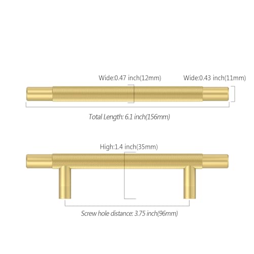 Asidrama 10 Pack 3.75 Inch(96mm) Brushed Gold Knurled Kitchen Cabinet Handles, Cabinet Pulls Kitchen Cabinet Hardware for Cupboard Drawer Pulls - color: Brushed Gold, size: 3.75" Hole Center