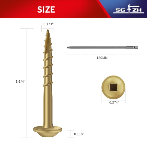 Pocket Hole Screws #8 x 1-1/4" (360Pcs) 2lb. Carbon Steel, Tan, Washer Head, Coarse Thread, Square Drive,150MM Drive Bit Included - color: Tan, size: #8 x 1-1/4"
