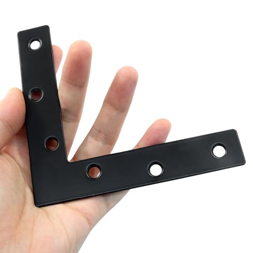 Hordion 6Pcs 5" x 5" Flat L Corner Brace(120 X 120mm) Black L Wood Bracket