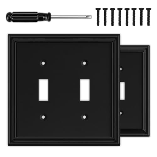 Matte Black Decorative Double Toggle Light Switch Covers Wall Plate - size: 2 Toggle 2 Pack