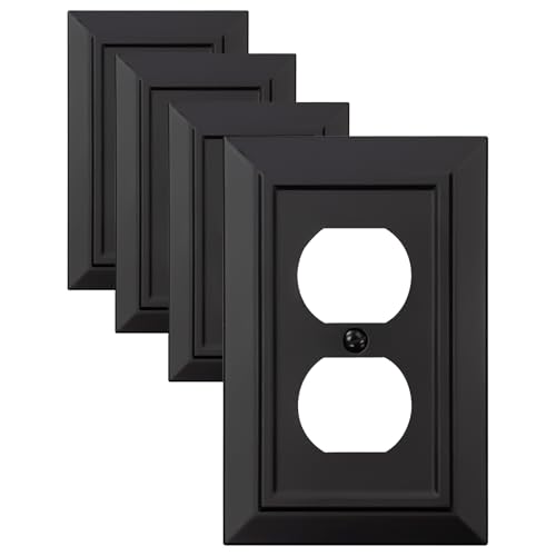 Classic Architecture Wall Plates,Light Switch covers, Electrical Outlet Covers, Duplex receptacle wall plates,Mid Size Bamboo Fiber Material Switch plates Matte Black (1 Gang Duplex 4PK) - style: 1 Gang Duplex 4PK
