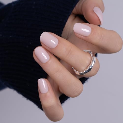 CurvLife Short Square Press On Nails, Nude Pink Milky White, Soft Gel - color: B3 -Apricot